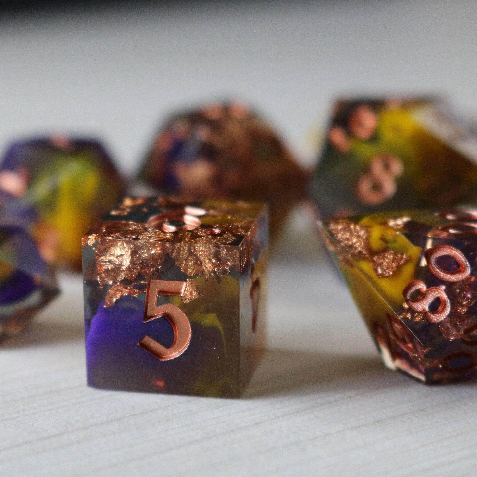 Purple And Gold Handmade Resin DND Dice Set - Only 1 D20