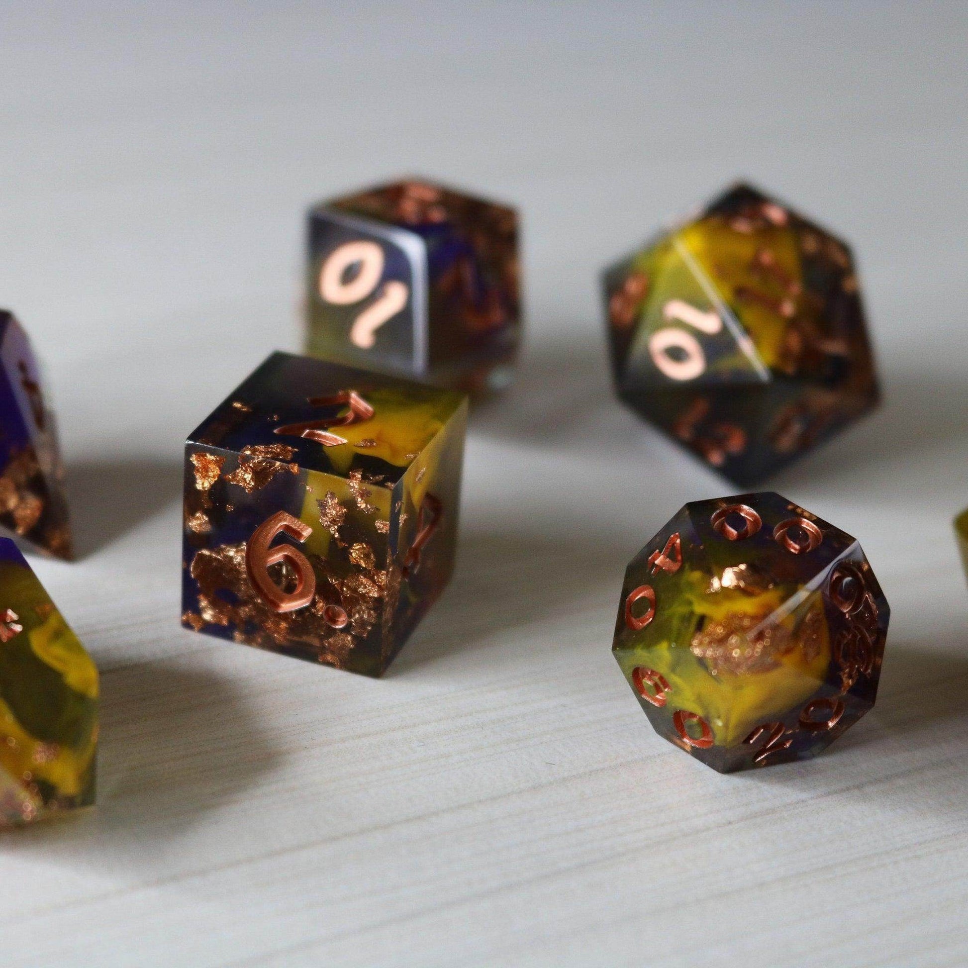 Purple And Gold Handmade Resin DND Dice Set - Only 1 D20