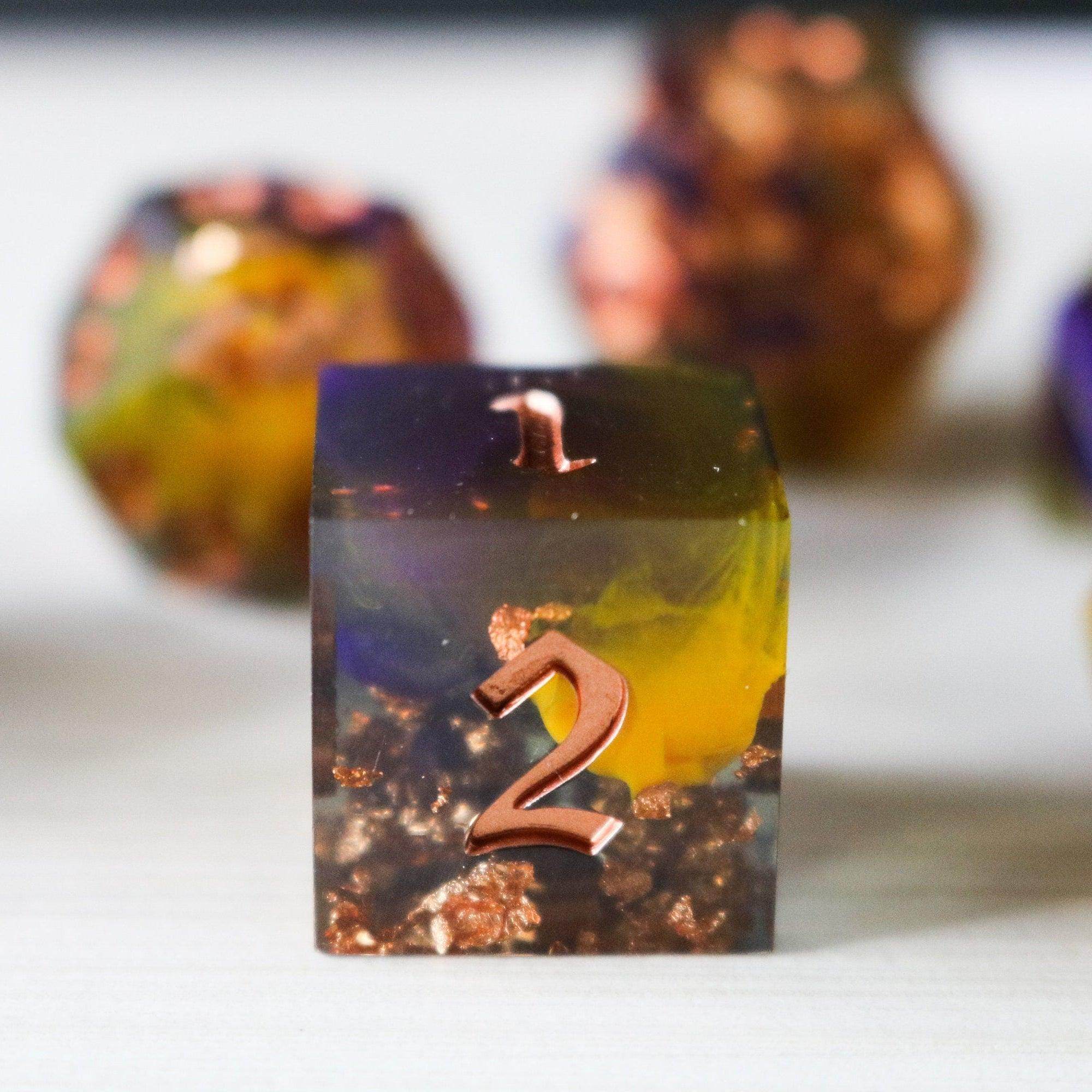 Purple And Gold Handmade Resin DND Dice Set - Only 1 D20