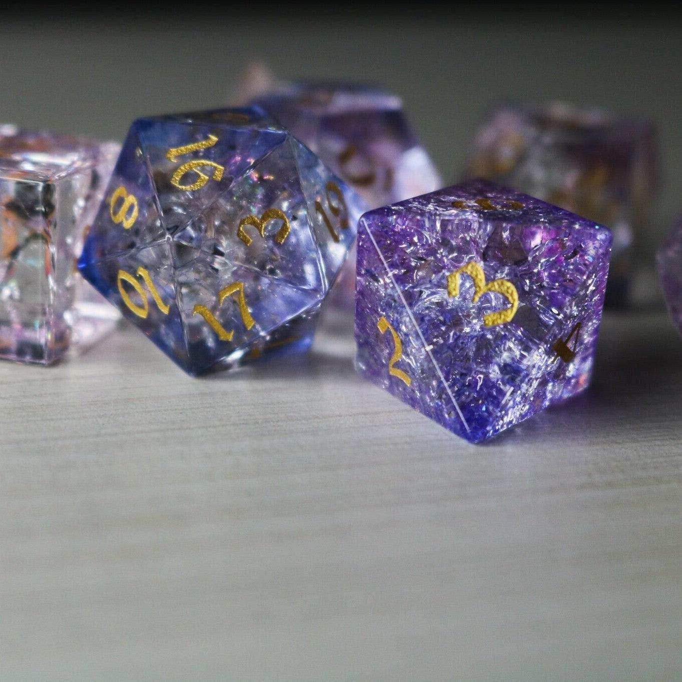 Purple Cloud Forge Fire Glass DND Dice Set - Full Set And Free Dice Box