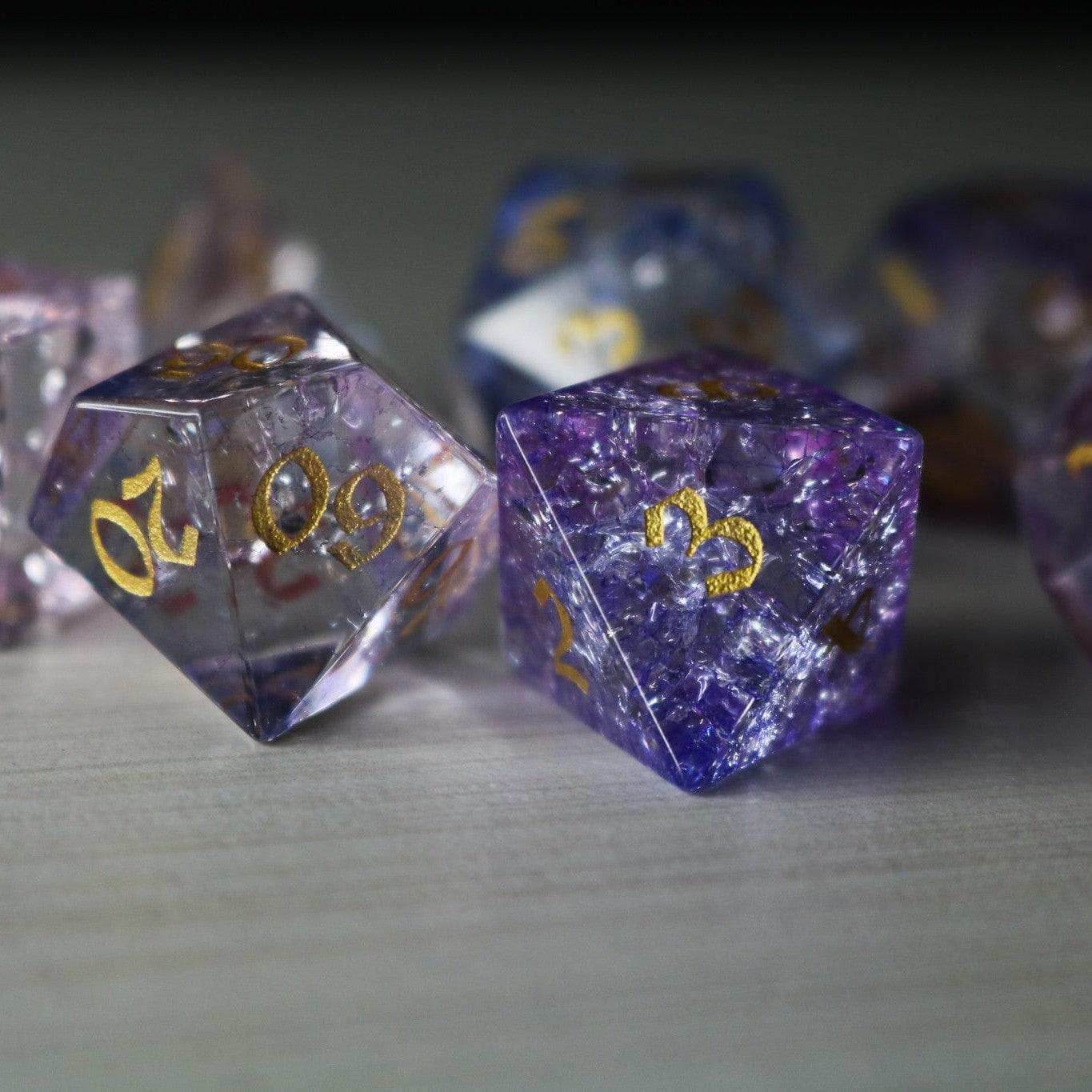 Purple Cloud Forge Fire Glass DND Dice Set - Full Set And Free Dice Box