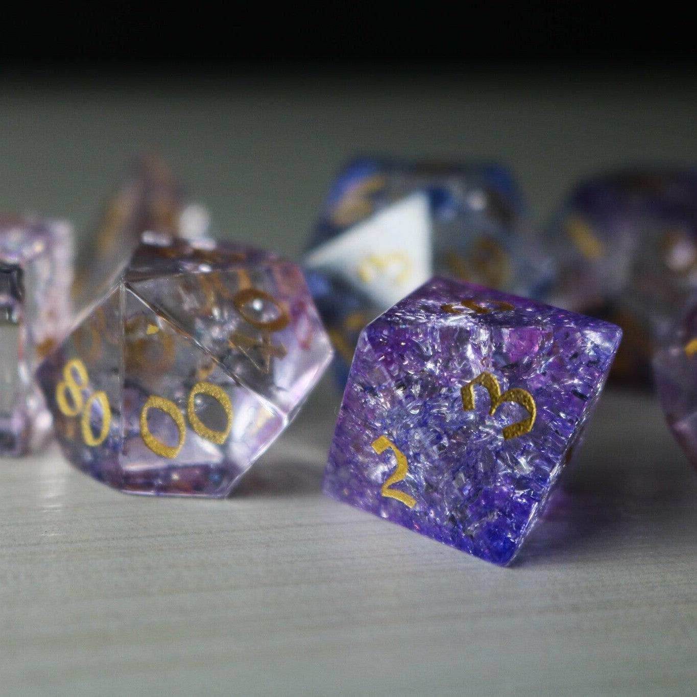 Purple Cloud Forge Fire Glass DND Dice Set - Full Set And Free Dice Box
