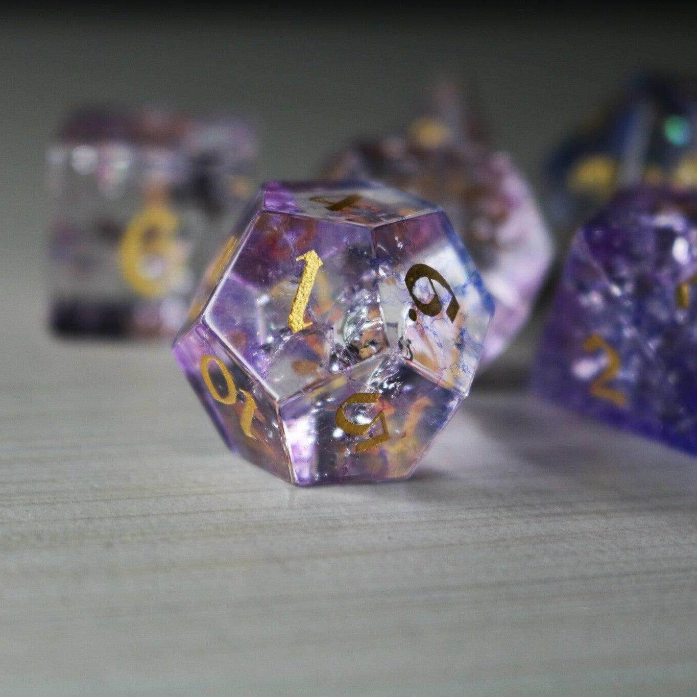 Purple Cloud Forge Fire Glass DND Dice Set - Full Set And Free Dice Box