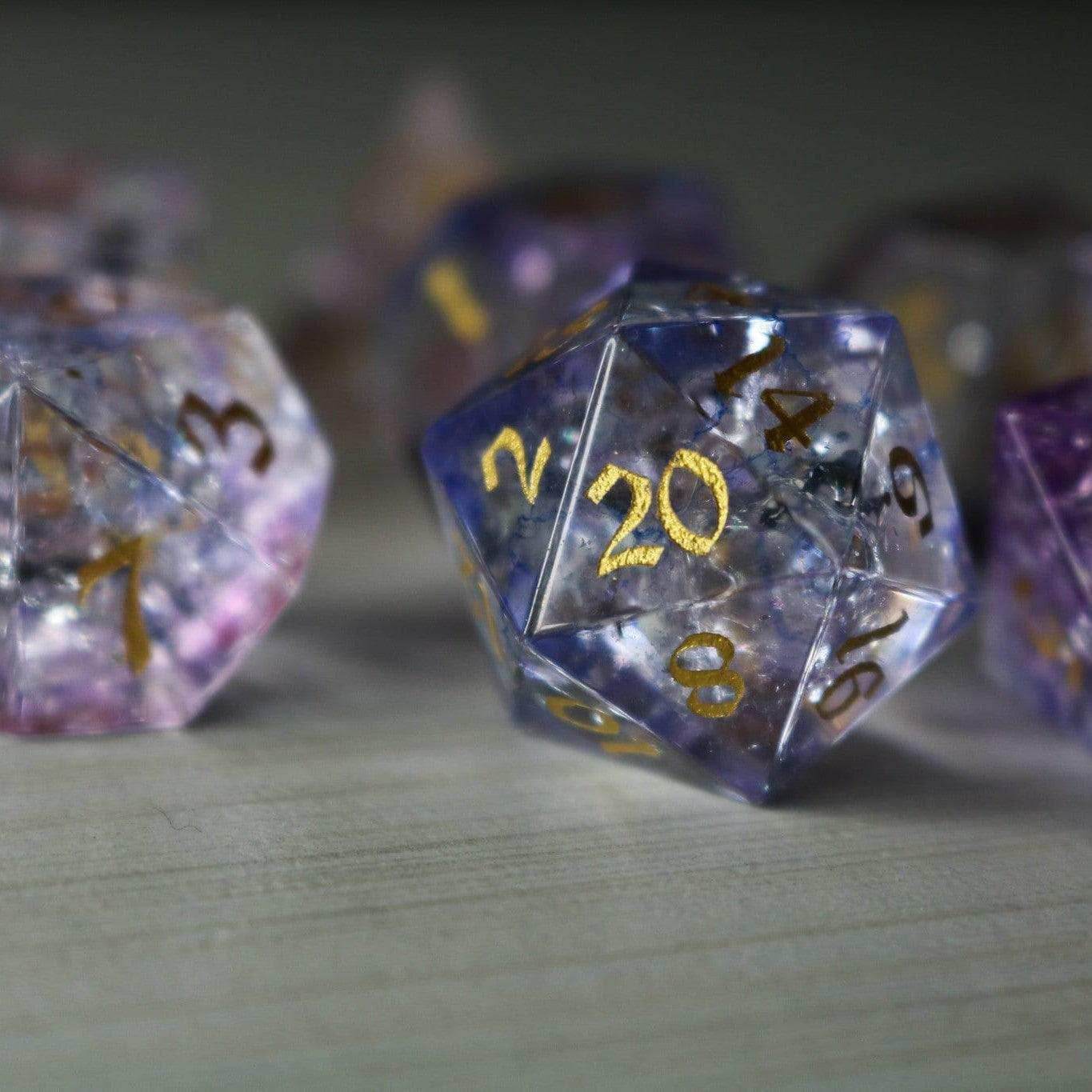 Purple Cloud Forge Fire Glass DND Dice Set - Full Set And Free Dice Box