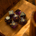 Purple Gemstone Amethyst DND Dice Set - Full Set And Free Dice Box