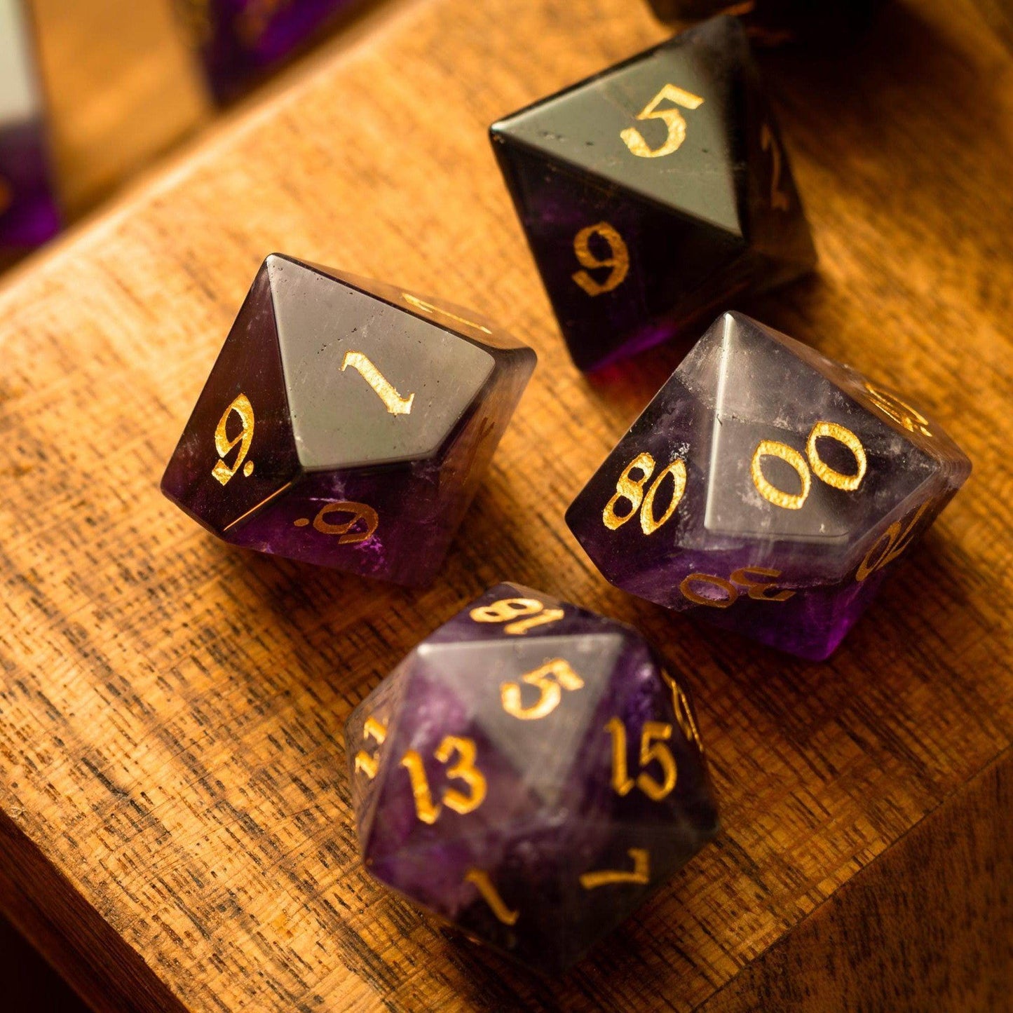 Purple Gemstone Amethyst DND Dice Set - Full Set And Free Dice Box