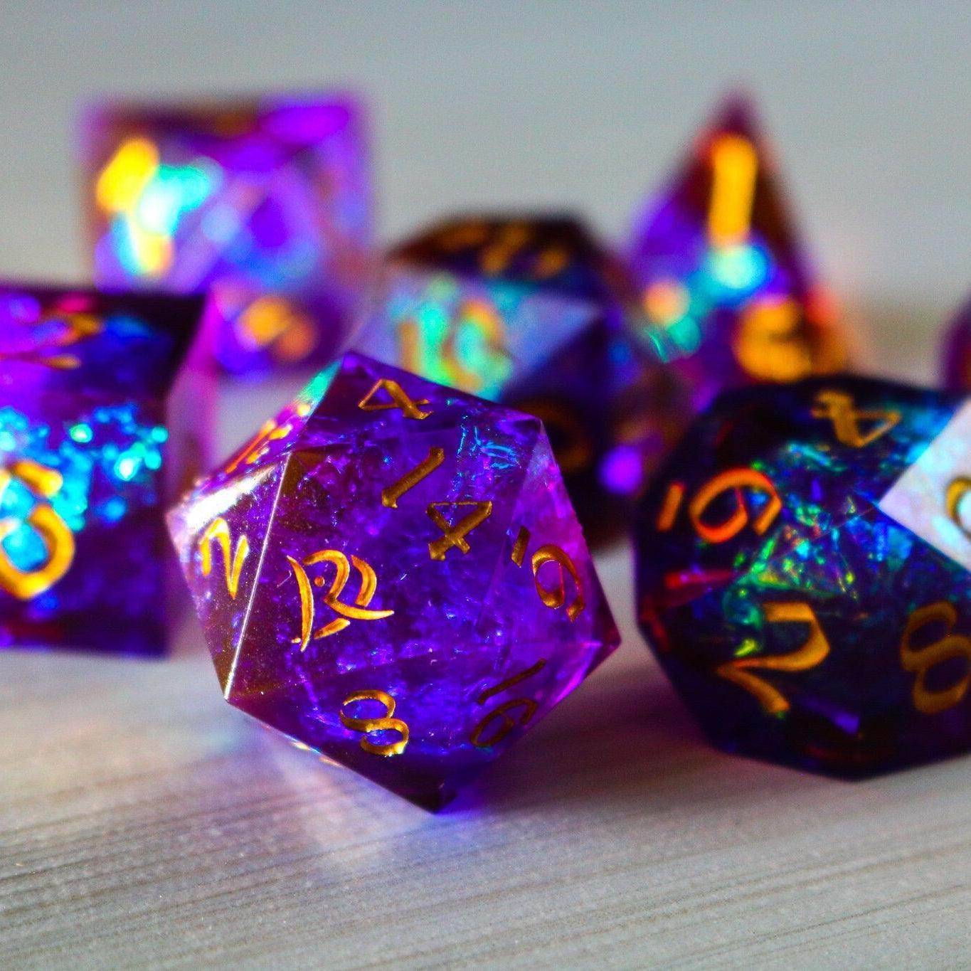 Purple Handmade Sharp Edge Resin DND Dice Set - Only 1 D20