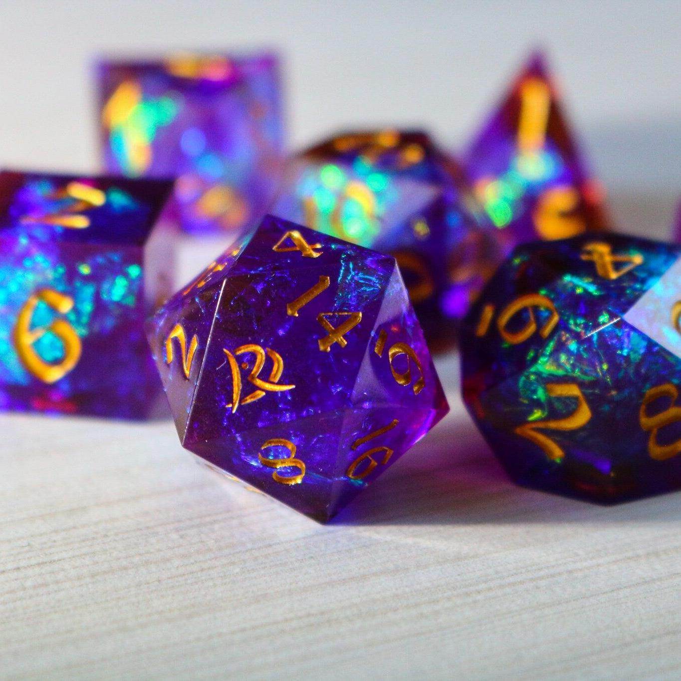 Purple Handmade Sharp Edge Resin DND Dice Set - Only 1 D20