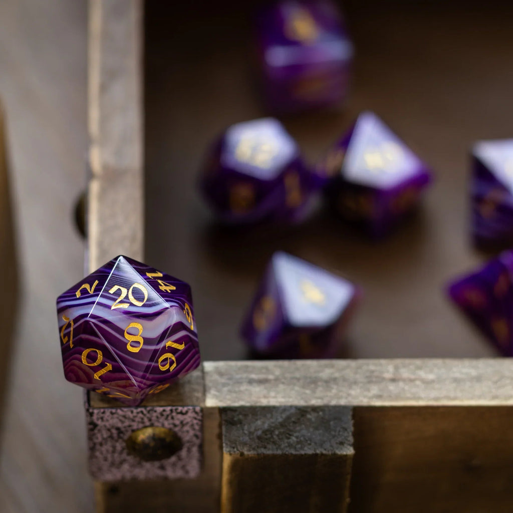Purple Striped Agate Gemstone DND Dice Set