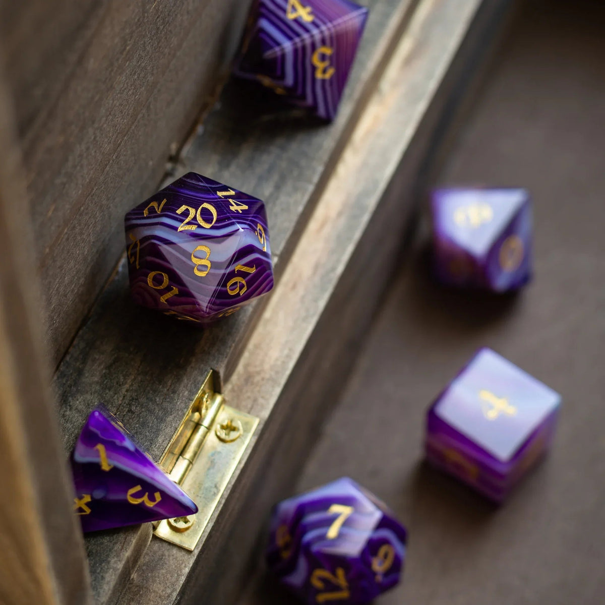 Purple Striped Agate Gemstone DND Dice Set