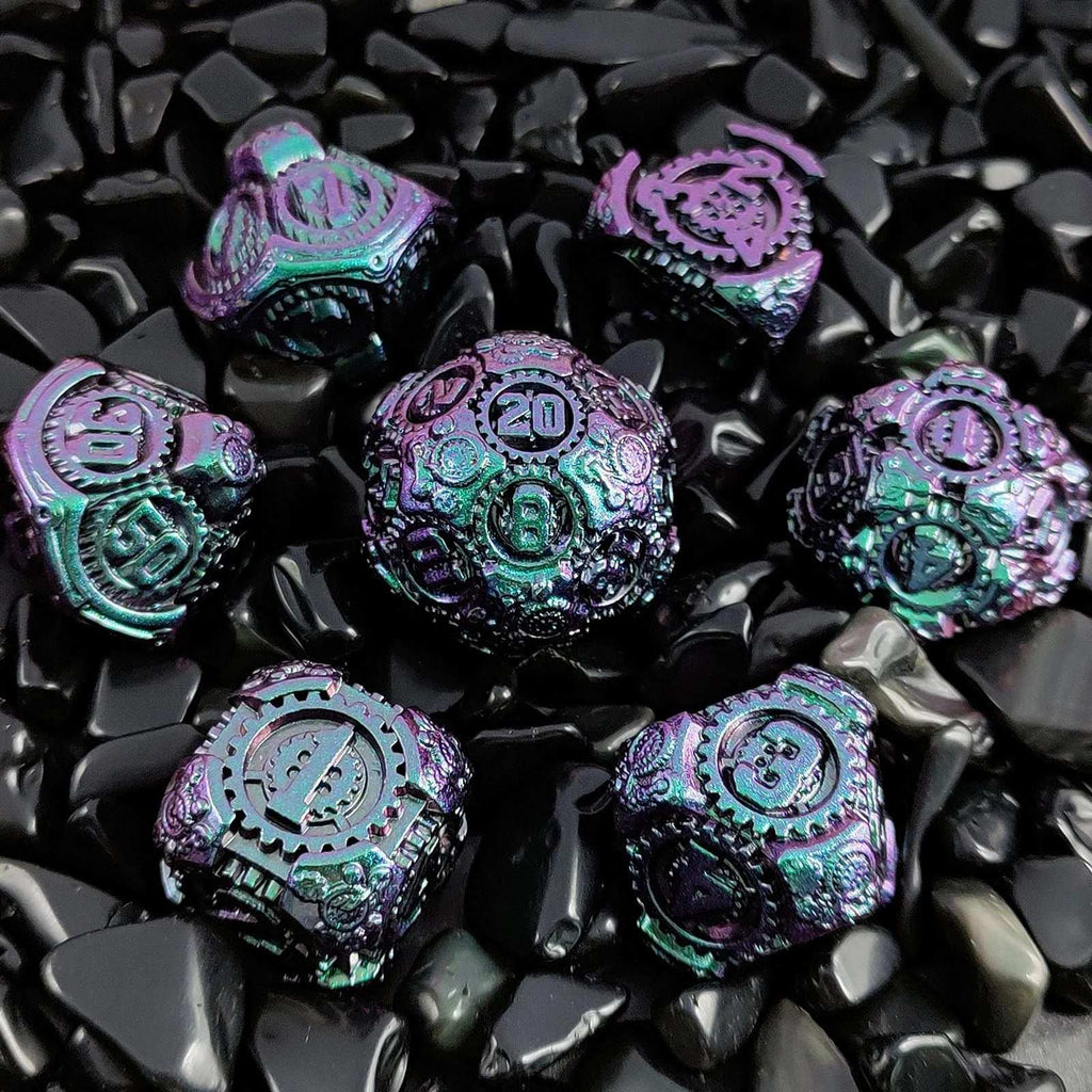 Gear solid metal cyberpunk dice set gradation green purple