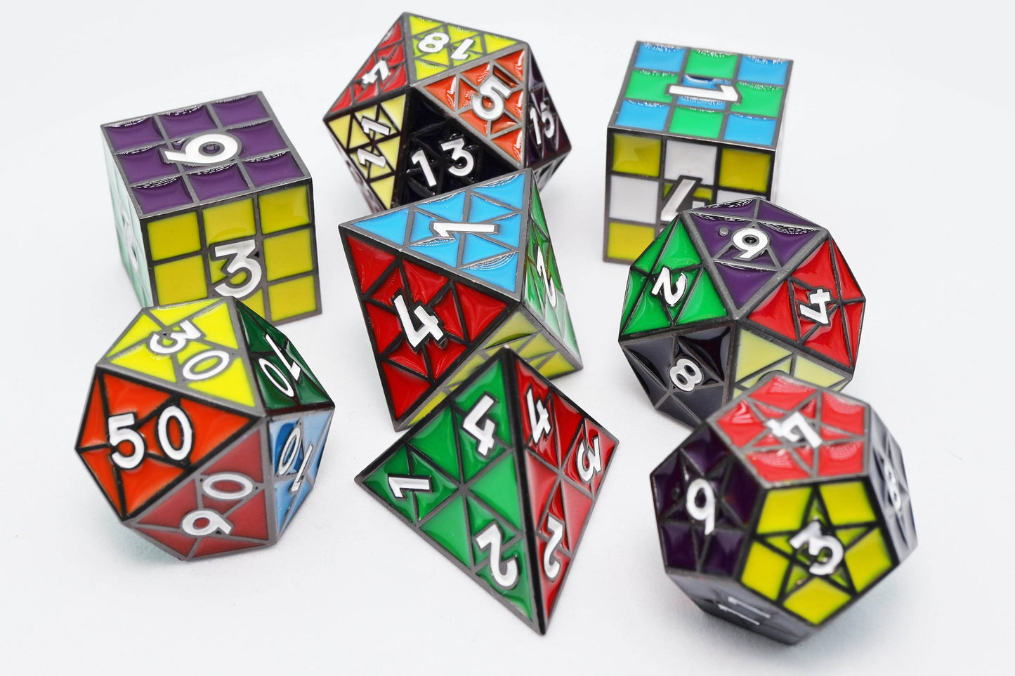 Puzzle Cube: Midnight Metal - Metal 8 piece Dice Set - 