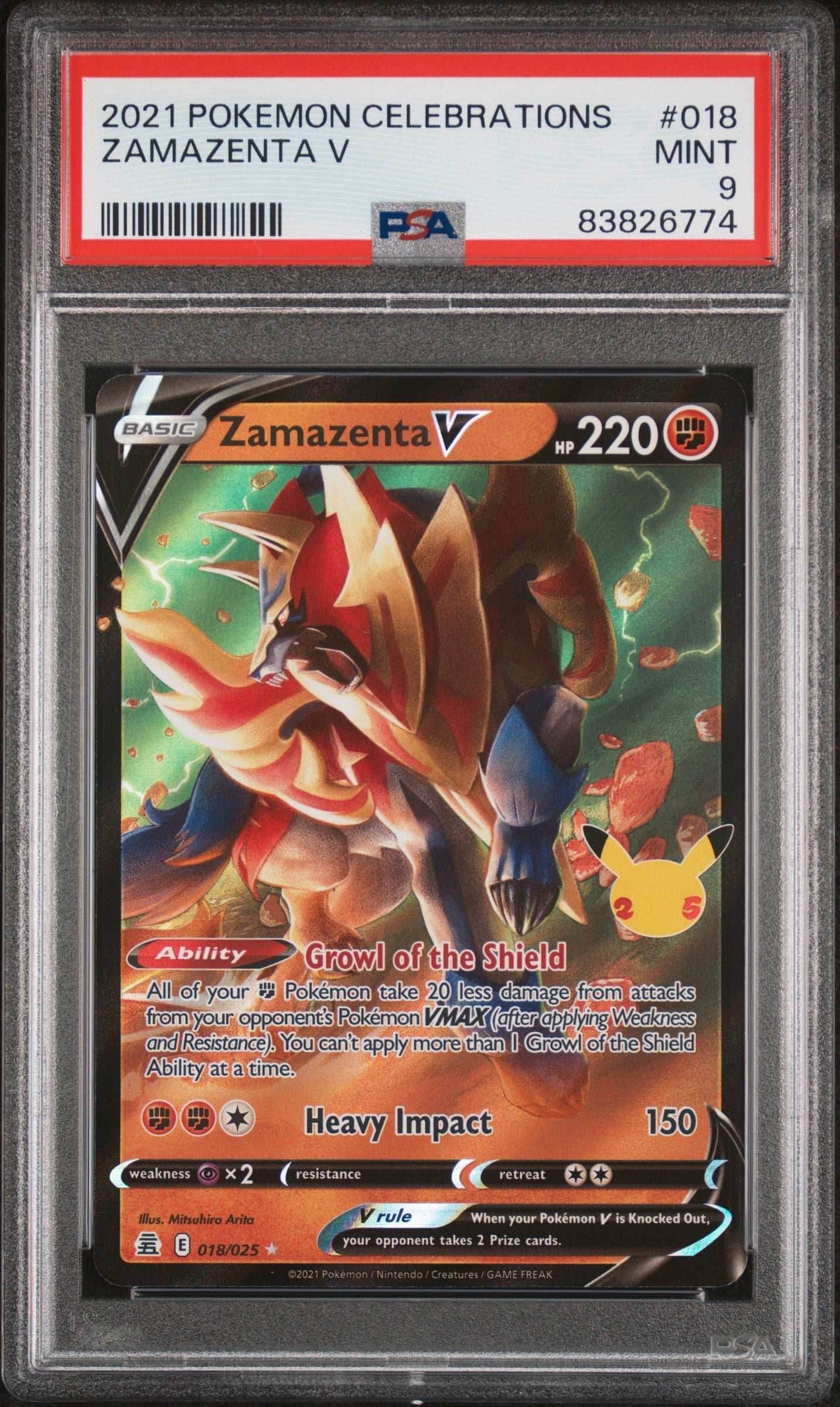 2021 POKEMON CELEBRATIONS ZAMAZENTA V #18 PSA 9 - 