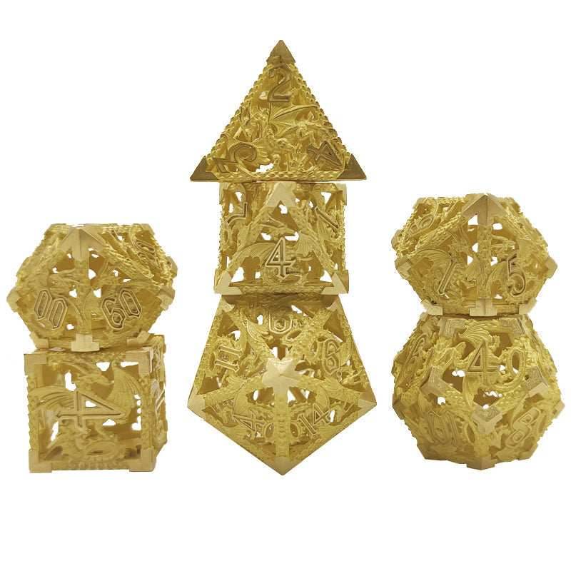 (Base Brass) Deadly Dragon Dice: Shards of Oblivion Hollow Metal - 7-Dice Set