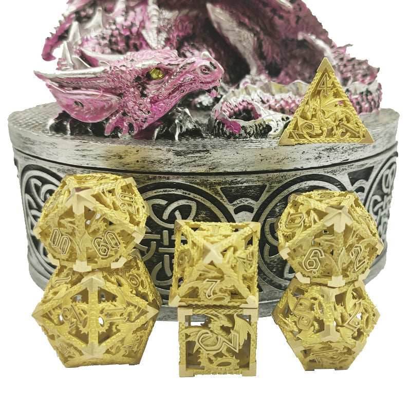 (Base Brass) Deadly Dragon Dice: Shards of Oblivion Hollow Metal - 7-Dice Set