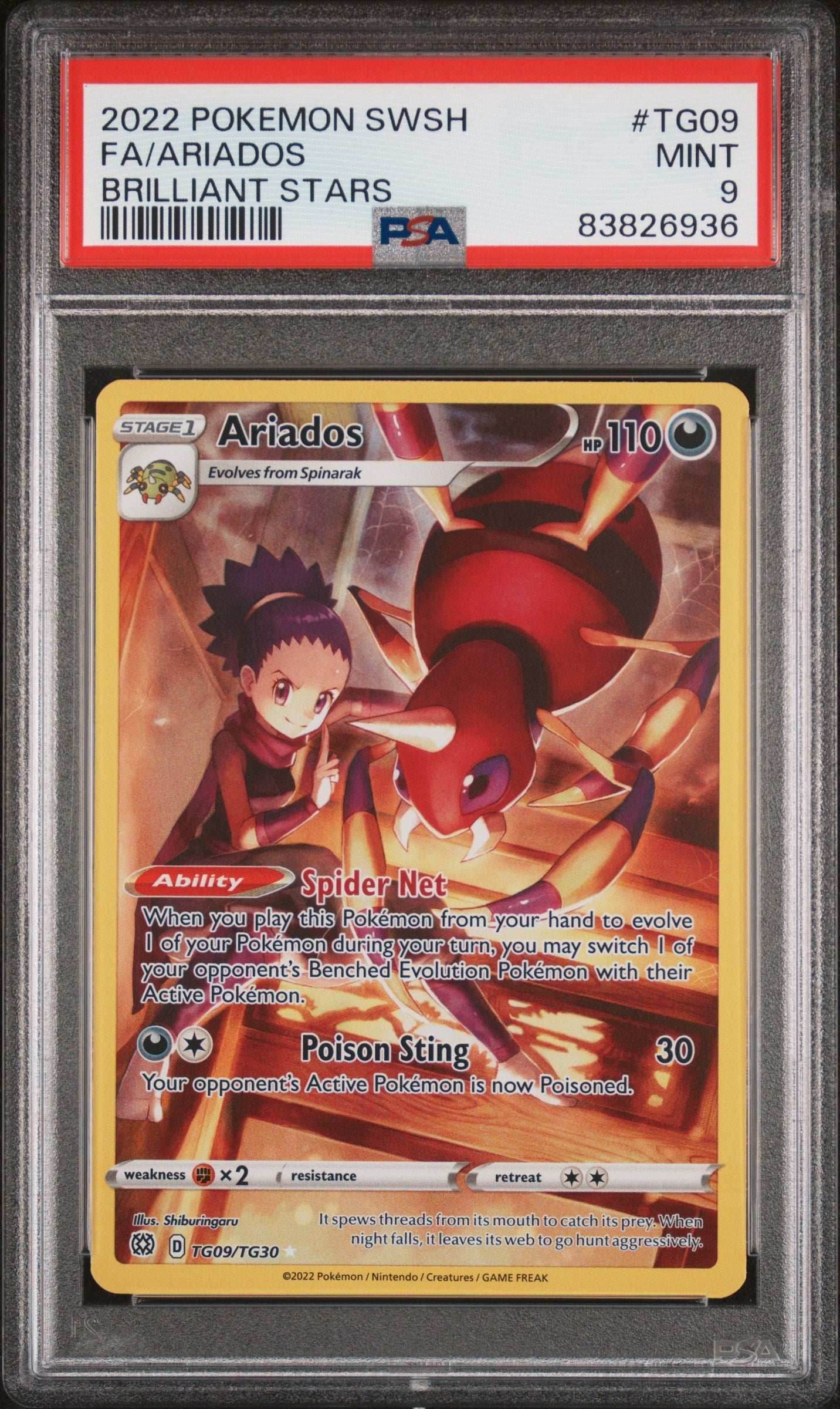 2022 POKEMON SWORD & SHIELD BRILLIANT STARS Full Art ARIADOS #TG09 PSA 9 - 