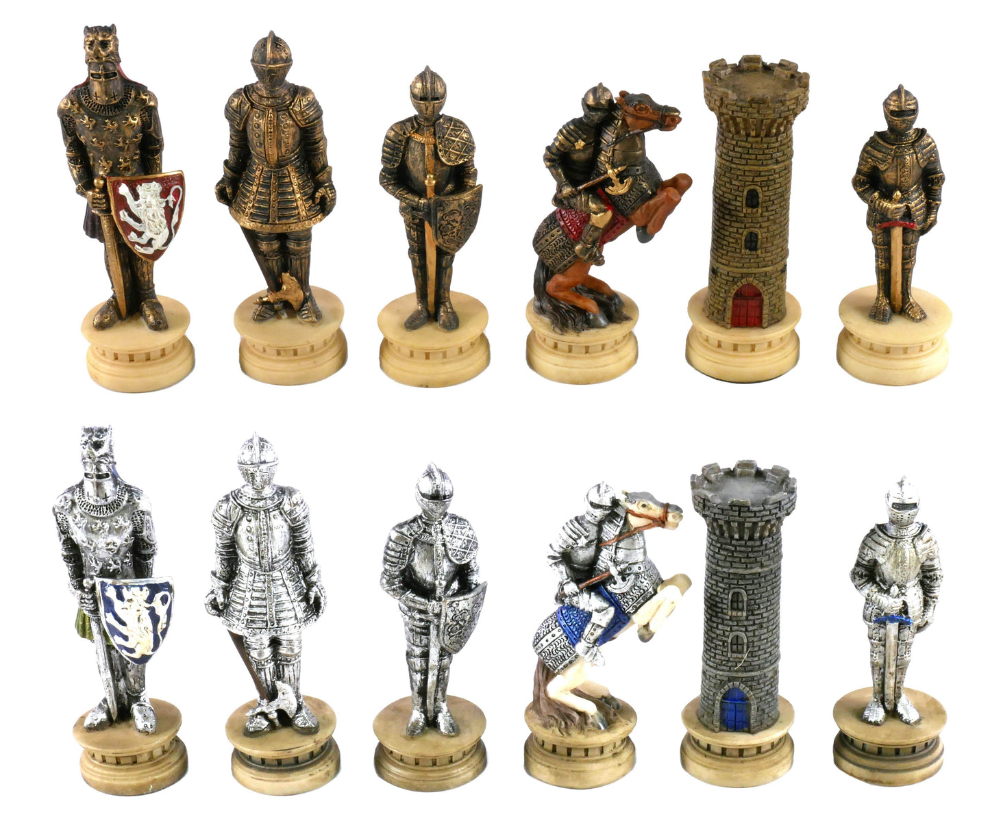 Chess Pieces - Knights in Armor Hand Painted Resin Chess Pieces - 
