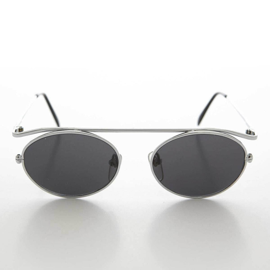 Steampunk 90s Metal Aviator Vintage Sunglass - Raven - Bronze