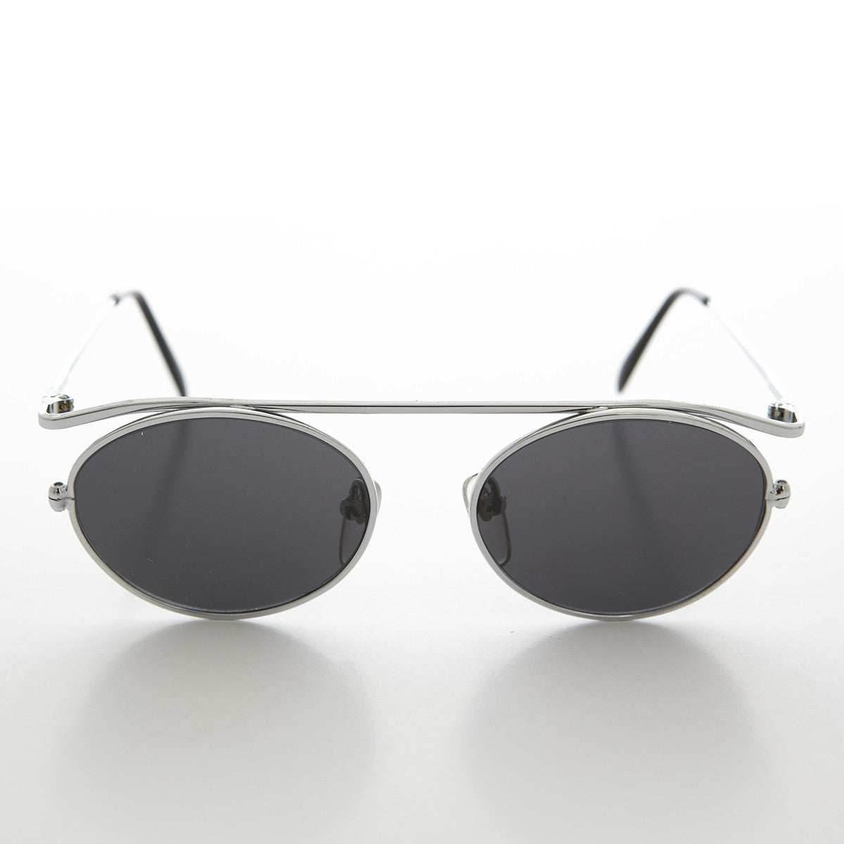 Steampunk 90s Metal Aviator Vintage Sunglass - Raven - Bronze