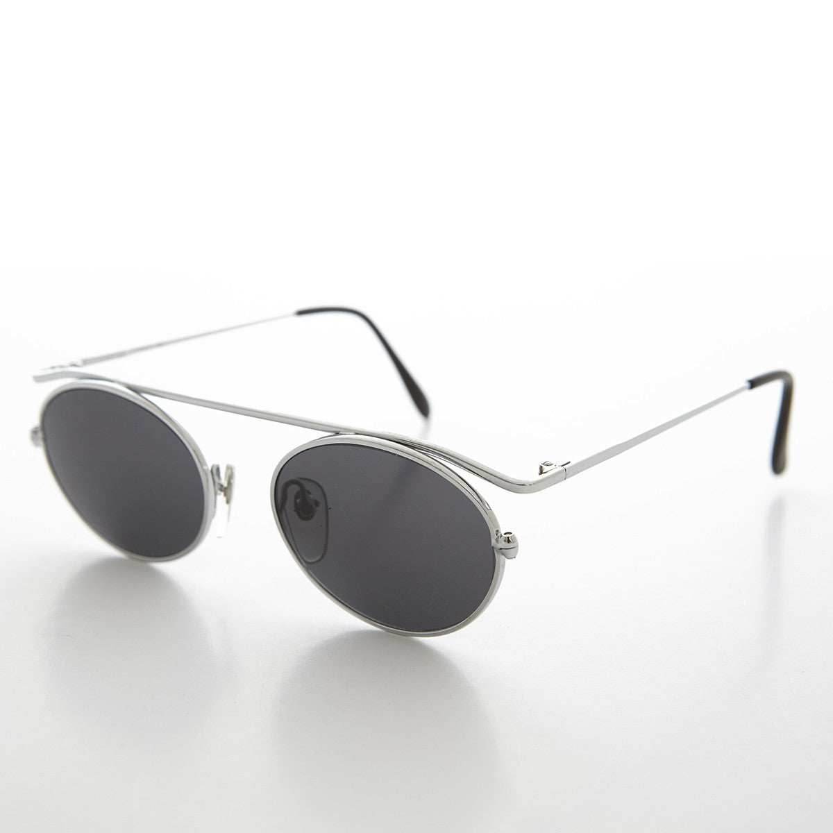 Steampunk 90s Metal Aviator Vintage Sunglass - Raven - Silver