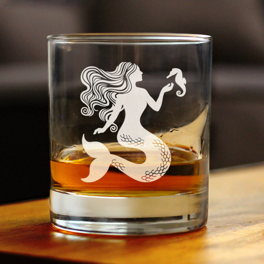 Mermaid Whiskey Rocks Glass - Fun Mermaids Themed Decor and Gifts for Beach Lovers - 10.25 Oz Glasses