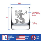 Mermaid Whiskey Rocks Glass - Fun Mermaids Themed Decor and Gifts for Beach Lovers - 10.25 Oz Glasses