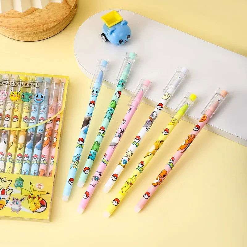 Radom 1 PCS, 6 PCS, or 12 PCS Pokemon Gel Pen Set, Anime Pikachu Erasable Writing Signature Pen, School Student Learning Supplies Stationery for Children