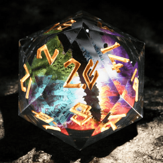 Rainbow Dragon (Black/Gold) Liquid Core 50mm D20 'PRE-ORDER | SPRING EVENT DEAL' - 