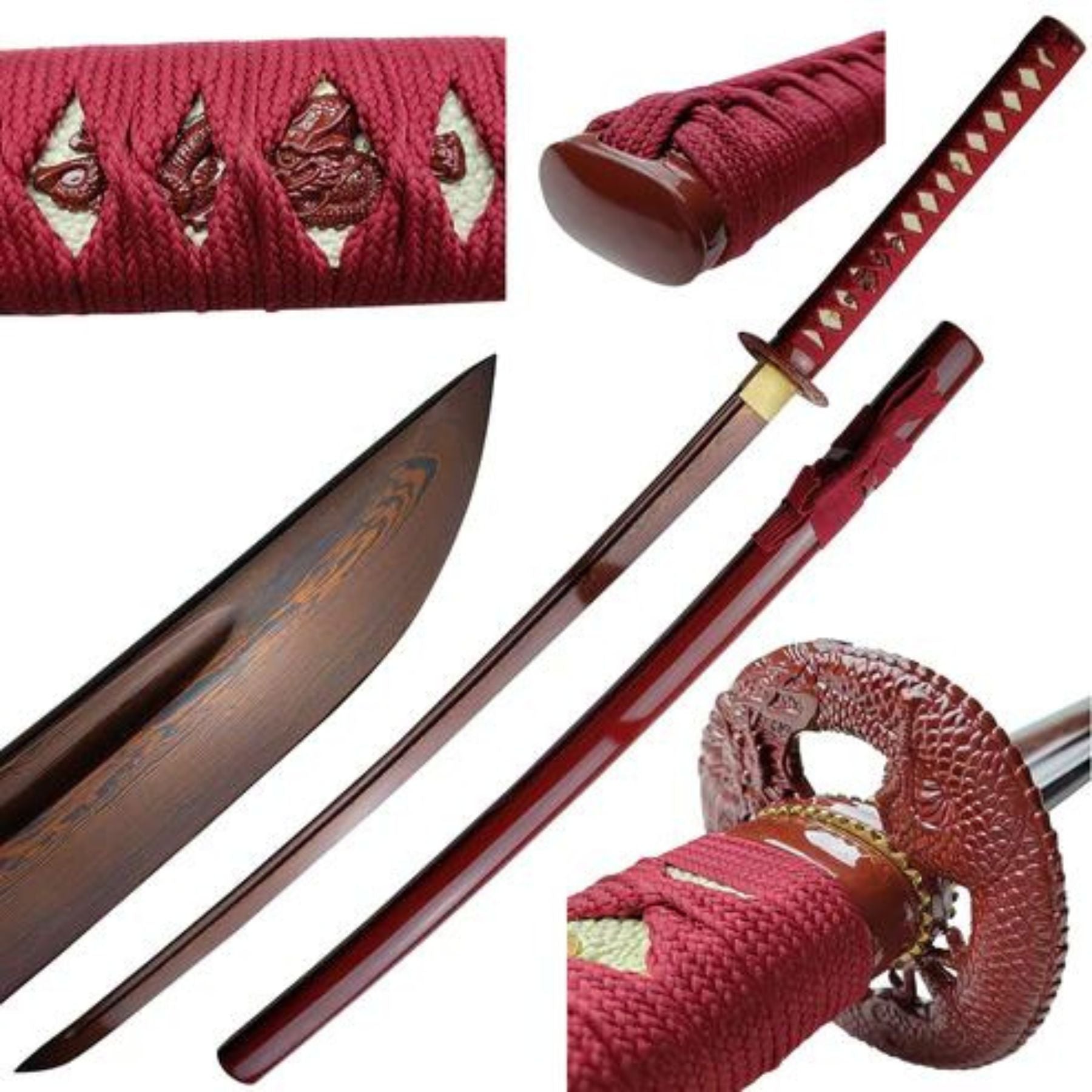 Rare Red Damascus Steel Katana-0