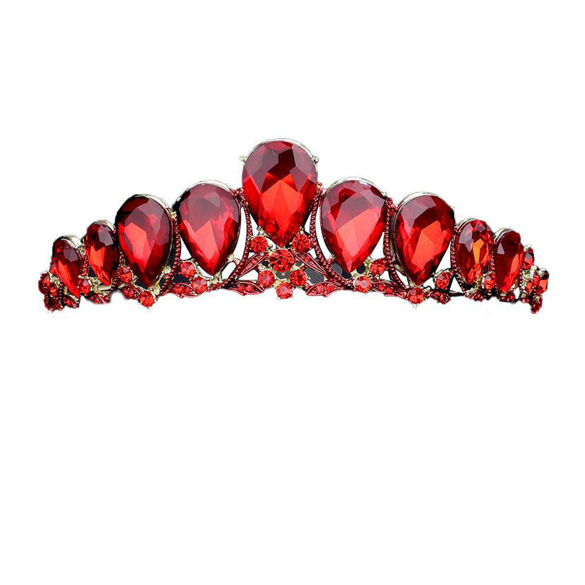 Crystal Glass Teardrop Cluster Princess Tiara