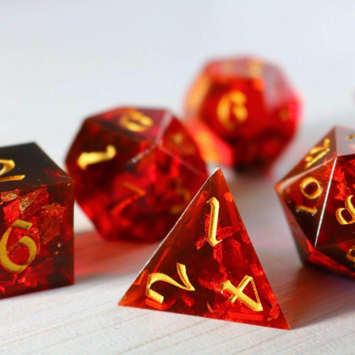 Red Smoke Handmade Sharp Edge Resin DND Dice Set - Only 1 D20