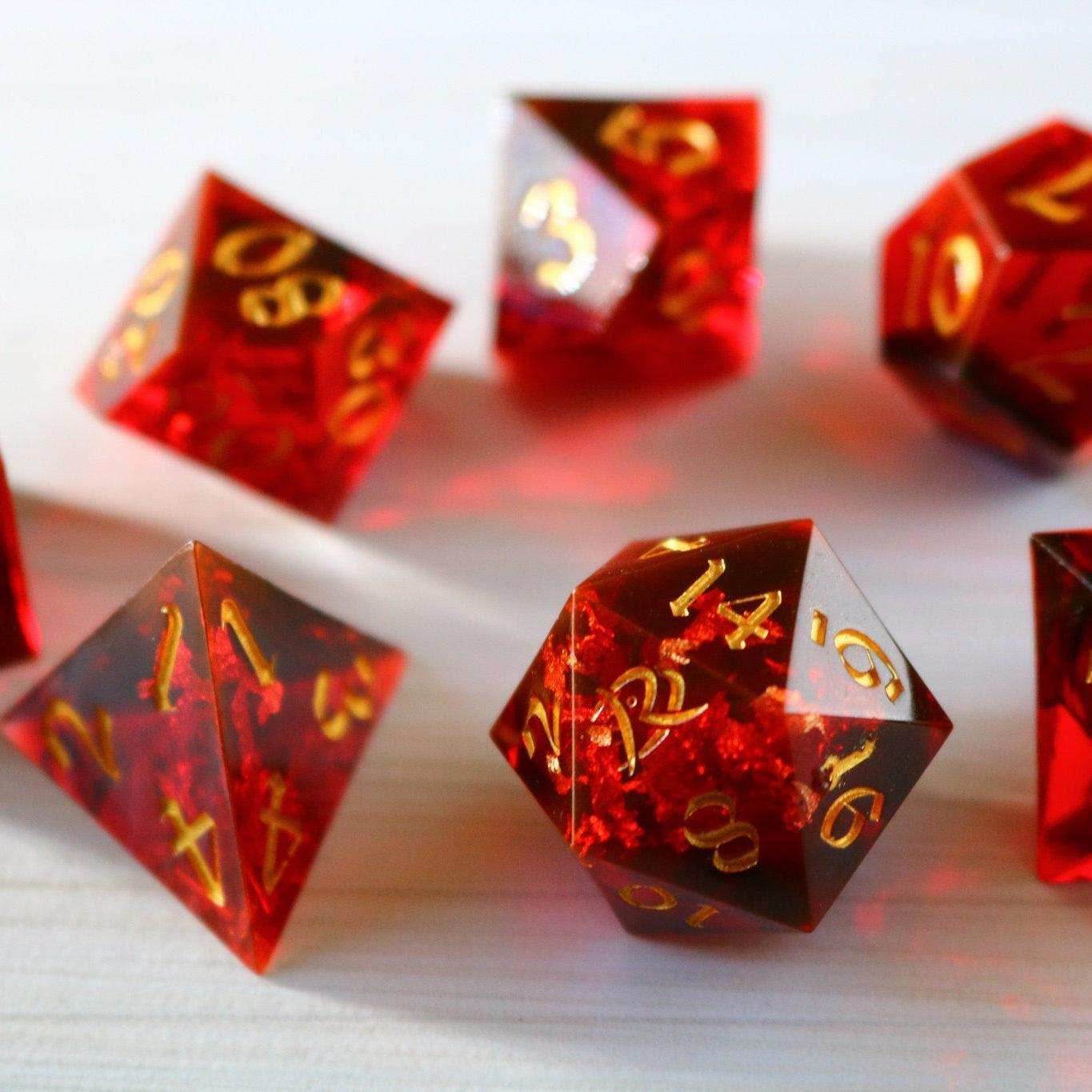 Red Smoke Handmade Sharp Edge Resin DND Dice Set - Only 1 D20