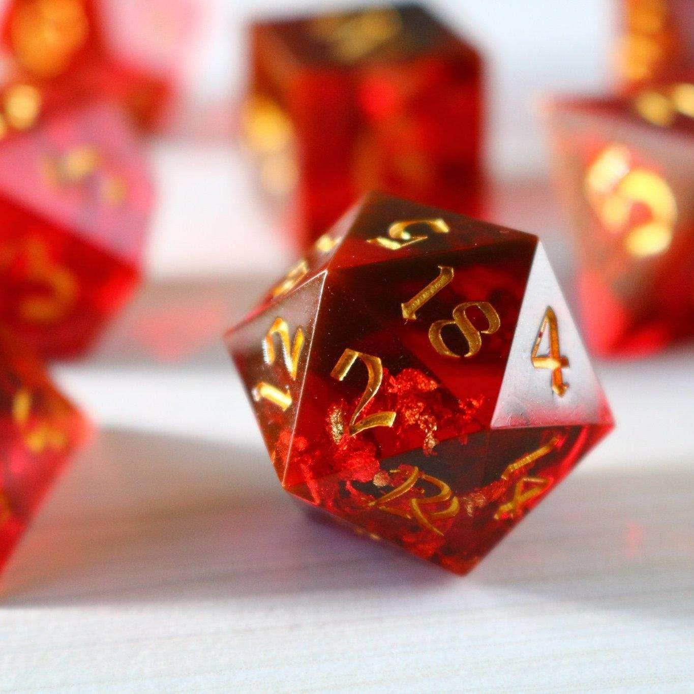 Red Smoke Handmade Sharp Edge Resin DND Dice Set - Only 1 D20