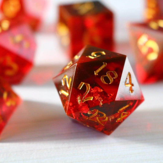 Red Smoke Handmade Sharp Edge Resin DND Dice Set - Only 1 D20