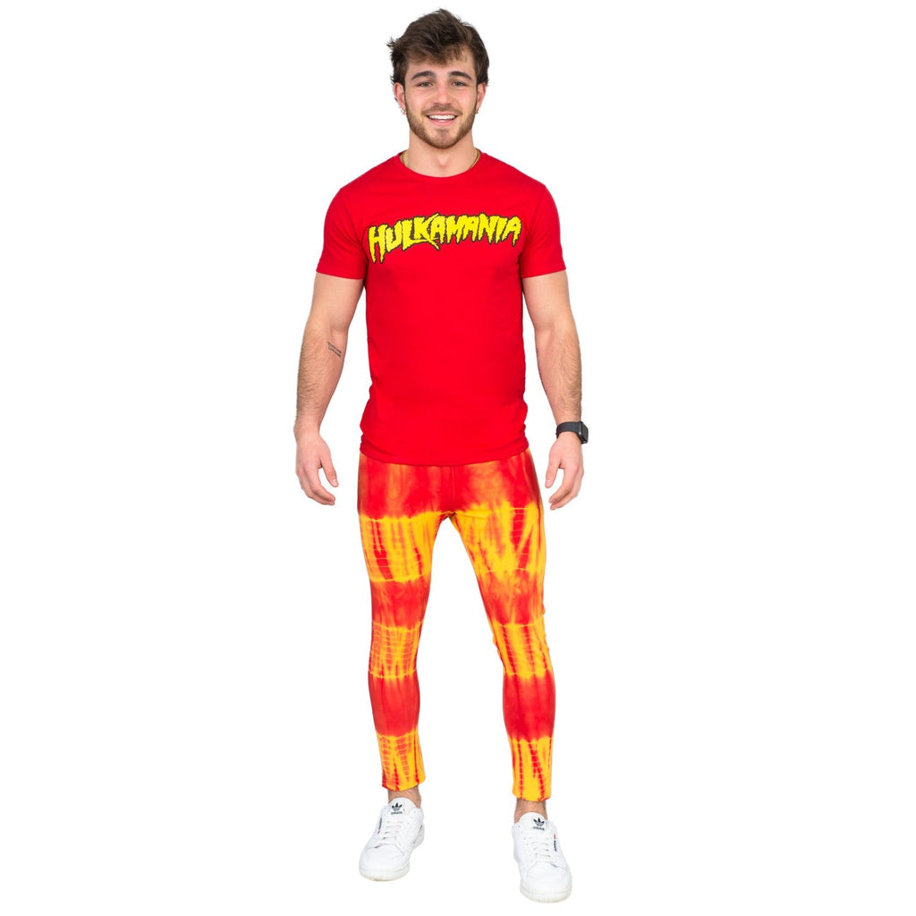 Red and Yellow Tie-Dye Wrestling Legging Tights Pants