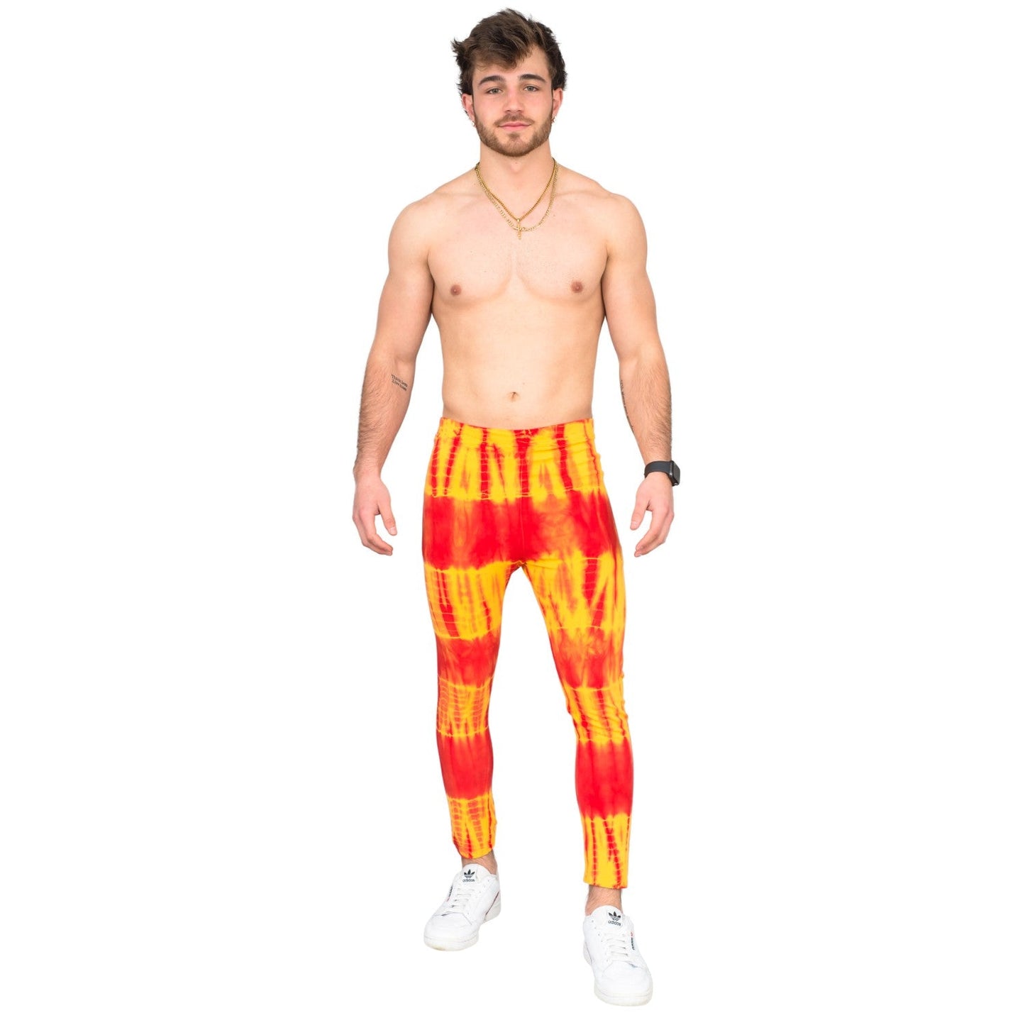 Red and Yellow Tie-Dye Wrestling Legging Tights Pants