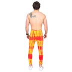 Red and Yellow Tie-Dye Wrestling Legging Tights Pants