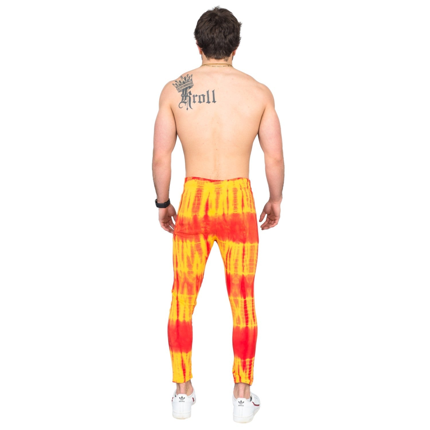 Red and Yellow Tie-Dye Wrestling Legging Tights Pants