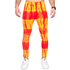 Red and Yellow Tie-Dye Wrestling Legging Tights Pants