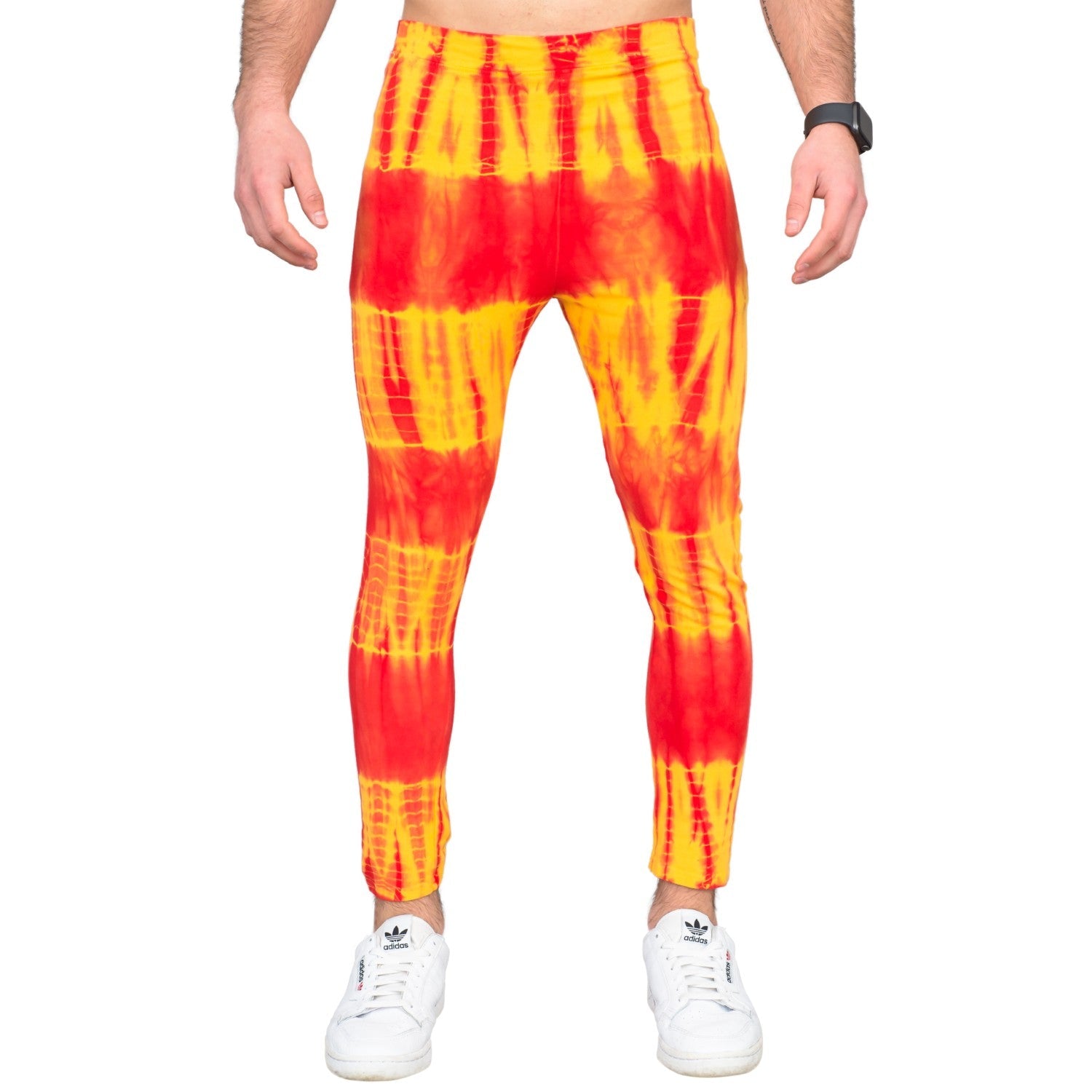 Red and Yellow Tie-Dye Wrestling Legging Tights Pants