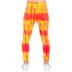Red and Yellow Tie-Dye Wrestling Legging Tights Pants