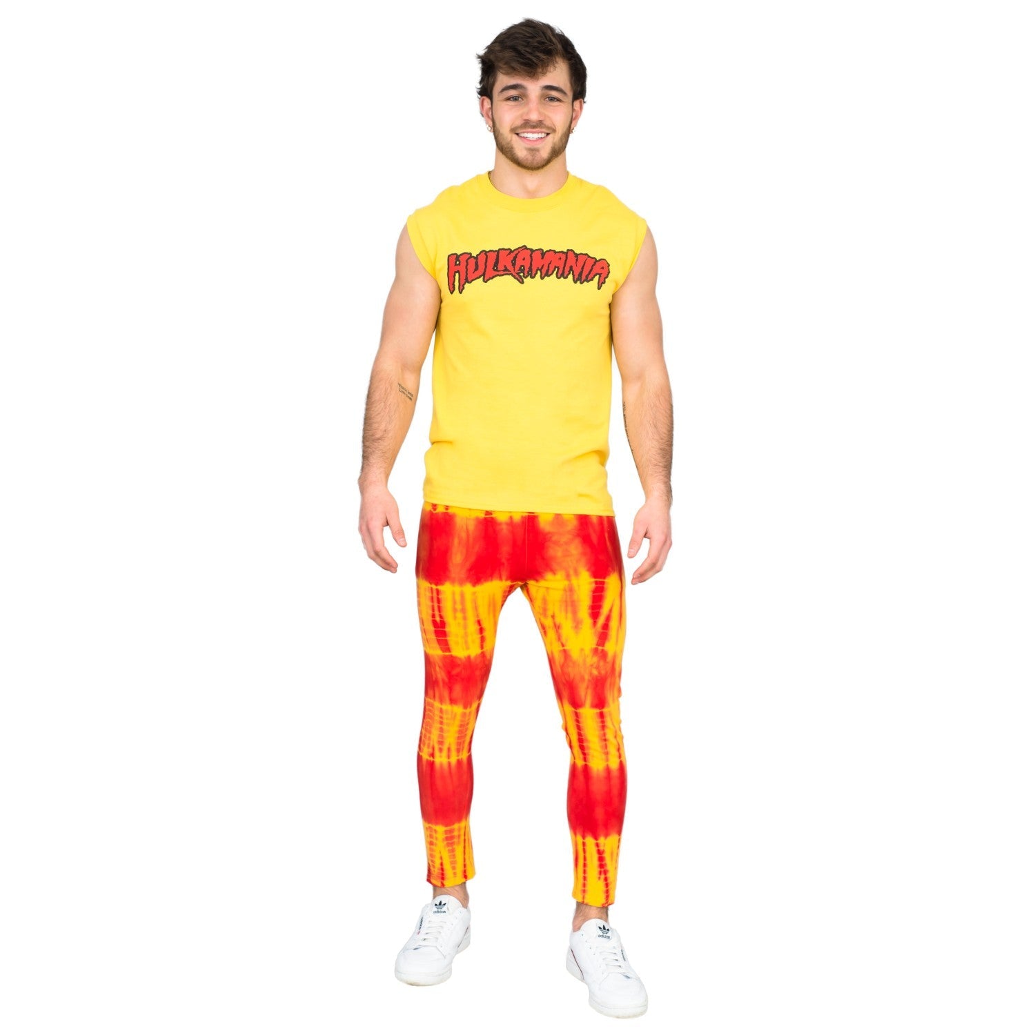 Red and Yellow Tie-Dye Wrestling Legging Tights Pants