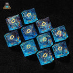 D10 Fantasy Translucent Sequin Red and Blue Resin D&D 10-Sided Dice - Gold Numbers
