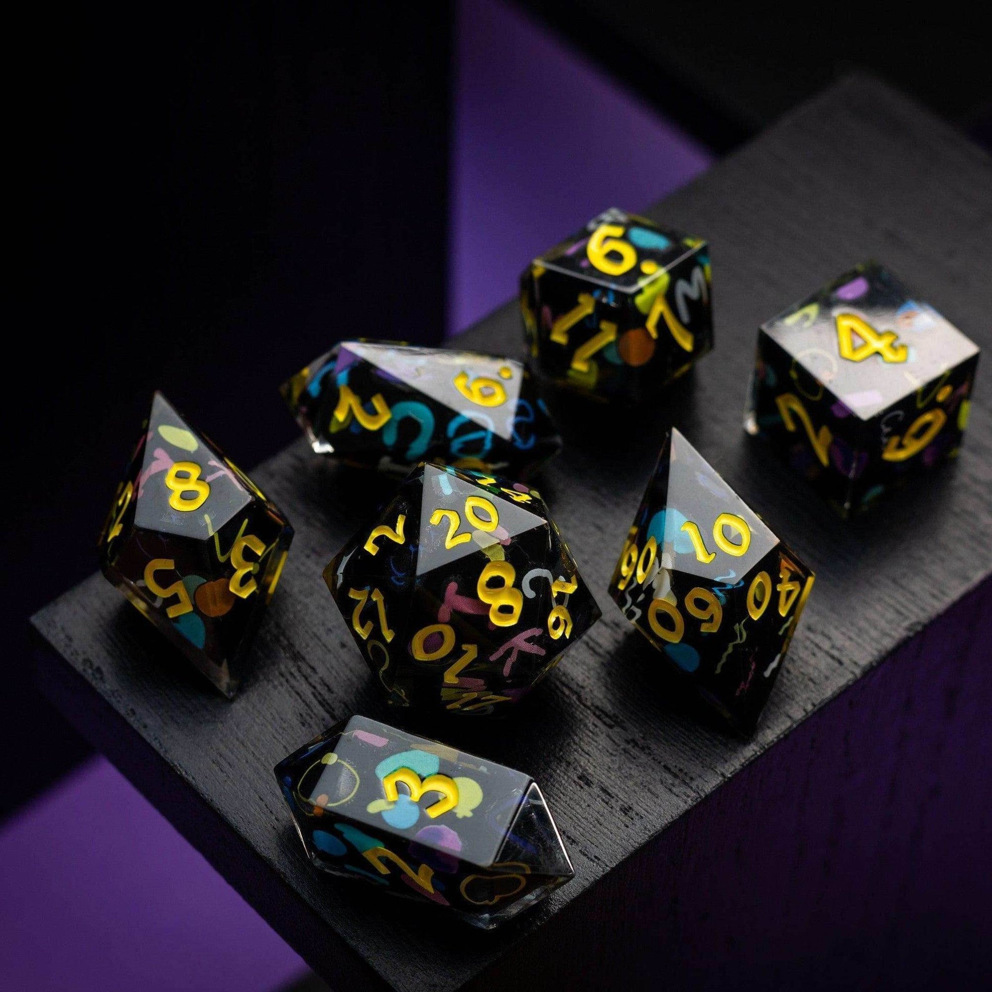 Retro Handmade Resin DND Dice Set - Full Set And Free Dice Box