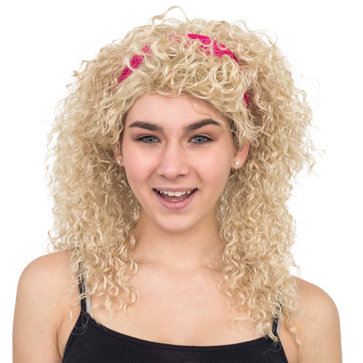 Retro 80s Aerobics Instructor Deluxe Halloween Cosplay Costume Wig and Headband Set