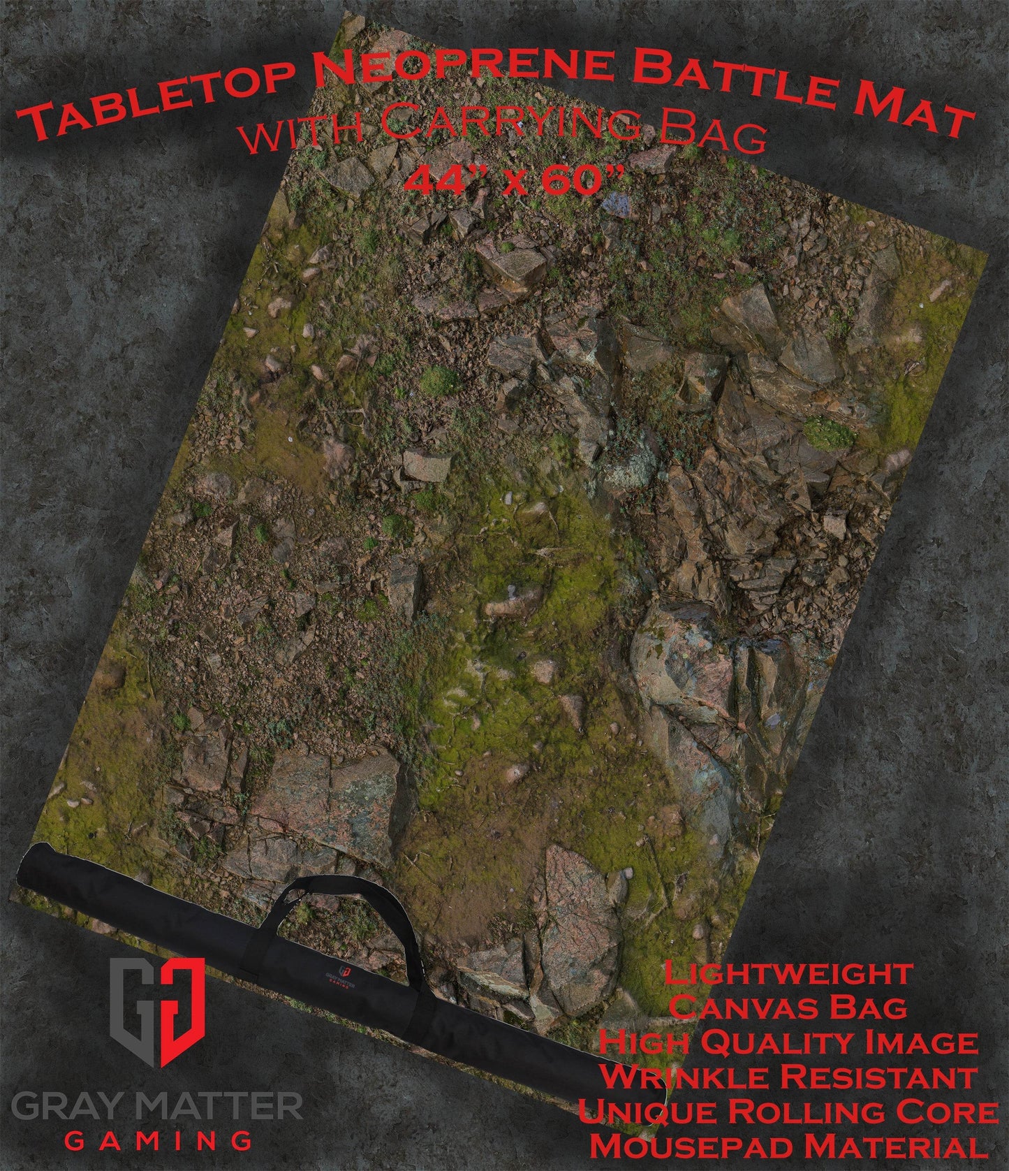 Rocky Highlands - Neoprene Battle Mat - Warhammer, AoS, 40K, Kill Team, MCP, Shatterpoint, Legion, More - 44x60