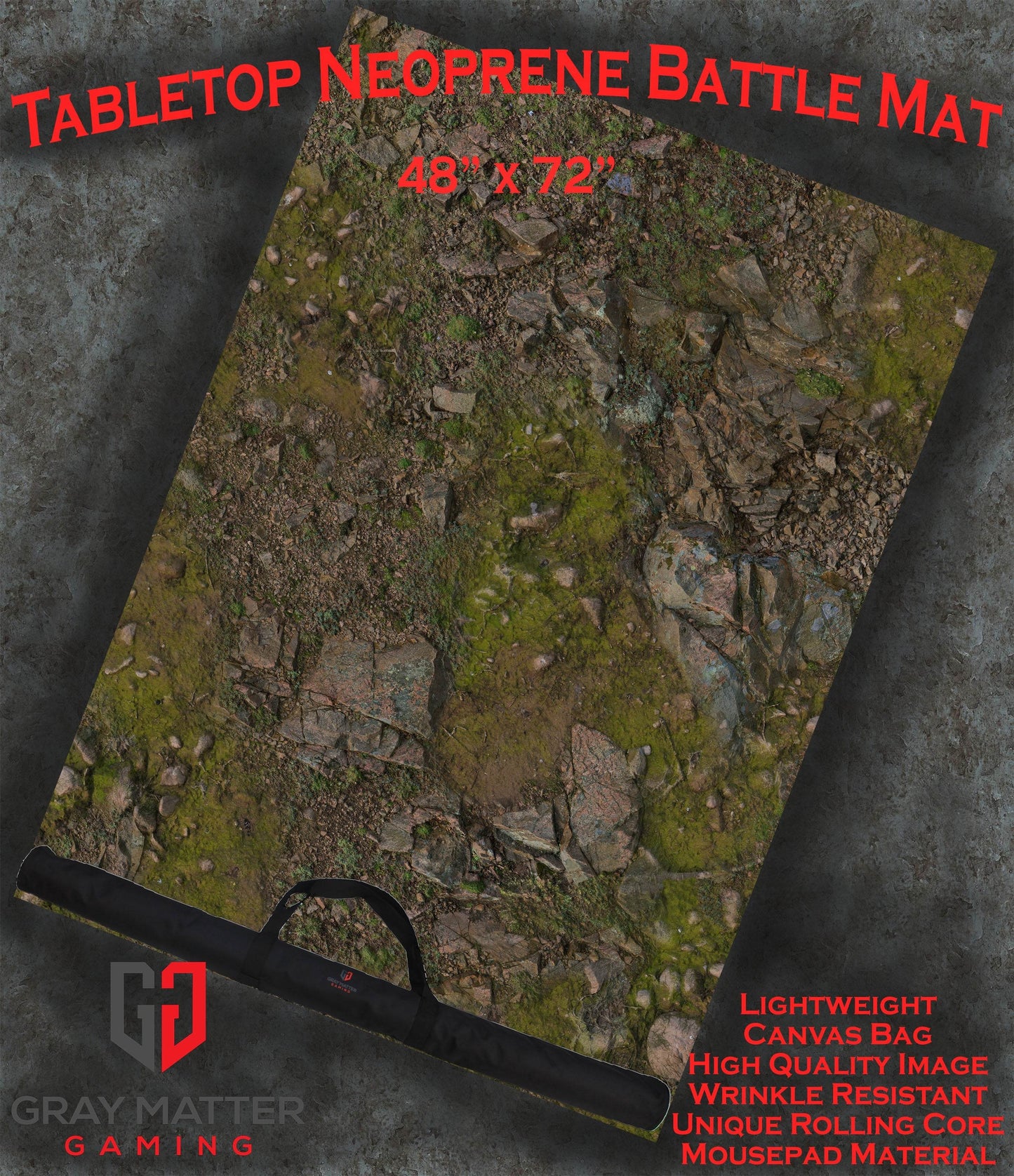 Rocky Highlands - Neoprene Battle Mat - Warhammer, AoS, 40K, Kill Team, MCP, Shatterpoint, Legion, More - 48x72