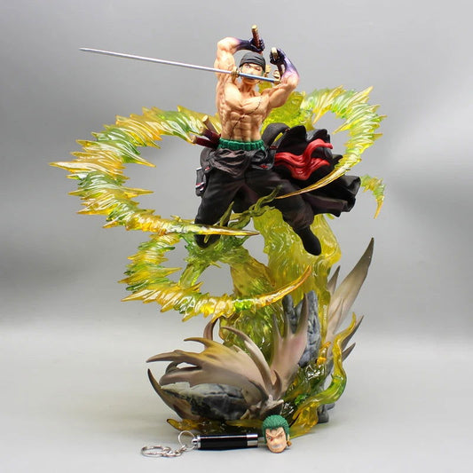 Roronoa Zoro Santoryu Style Armament Haki LED Anime Figurine, One Piece Figurines PVC Statue Collectible 30cm