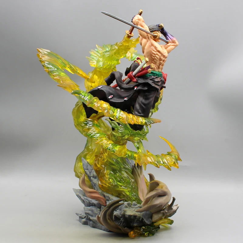 Roronoa Zoro Santoryu Style Armament Haki LED Anime Figurine, One Piece Figurines PVC Statue Collectible 30cm