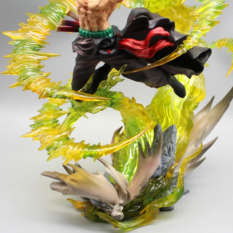 Roronoa Zoro Santoryu Style Armament Haki LED Anime Figurine, One Piece Figurines PVC Statue Collectible 30cm